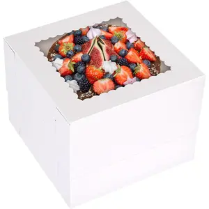 20 count Cake Boxes, 10x10x8 Inches Tall Cake Box with Window, White Bakery Box, Large Baking Boxes with Window for Valentine's Day, Mother's Day, Pastries, Pies, Desserts