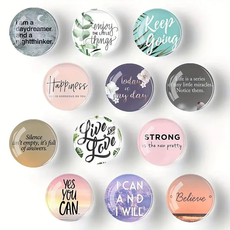 Round Fridge Magnet, 12pcs/set Colorful Letter Pattern Magnetic Fridge Sticker, Magnetic Decoration for Home Kitchen Office