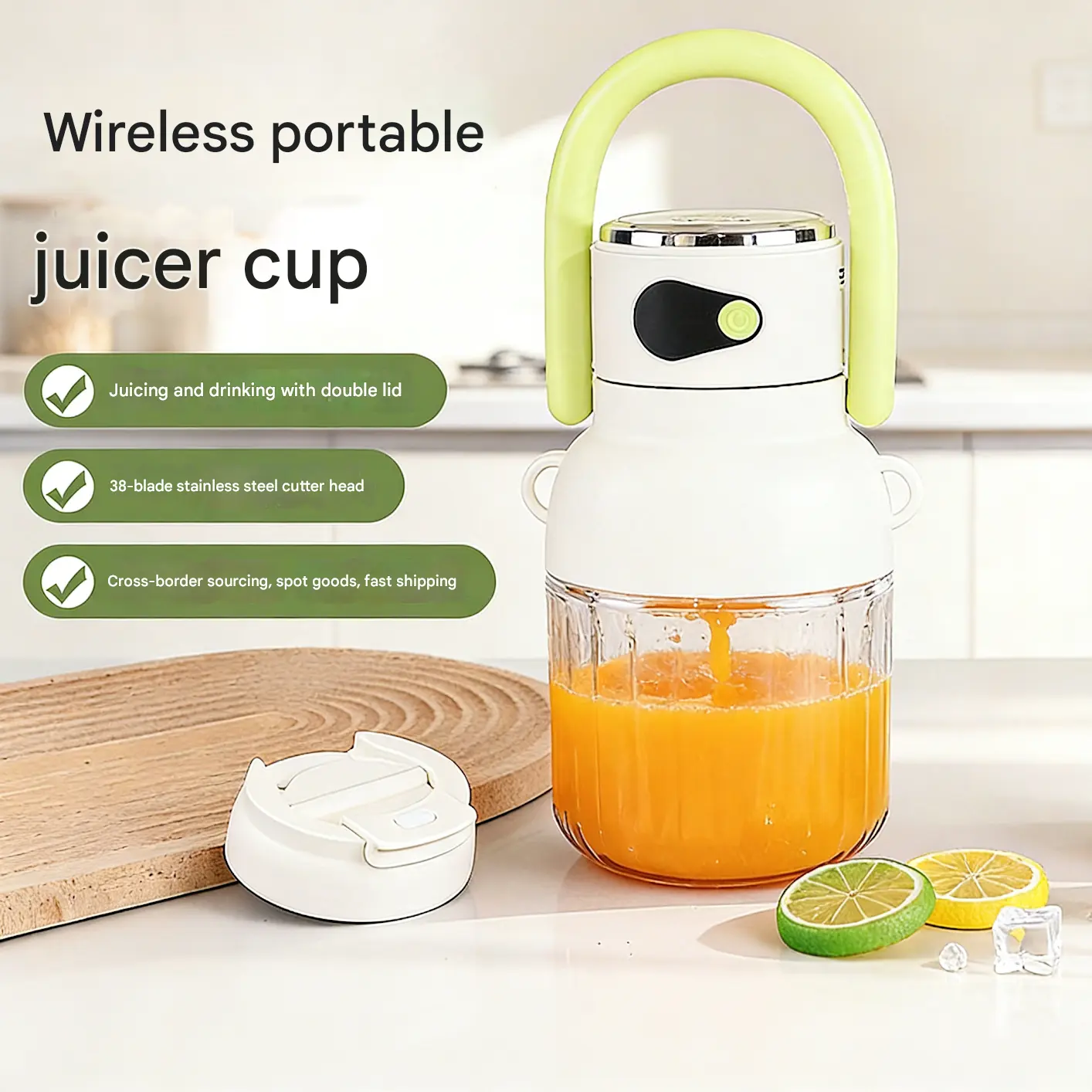 Portable Wireless Juicer Cup with Drinking Lid｜38‑Blade Stainless Steel Mini Blender USB‑C Rechargeable for Travel Home Camping Make Fresh Juice Smoothies