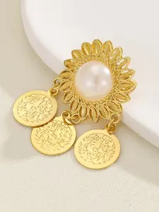 Vintage Sunflower Pearl Coin Brooch, Elegant Ethnic Style, All Season Fashion Accessory, Perfect for Clothing Decoration