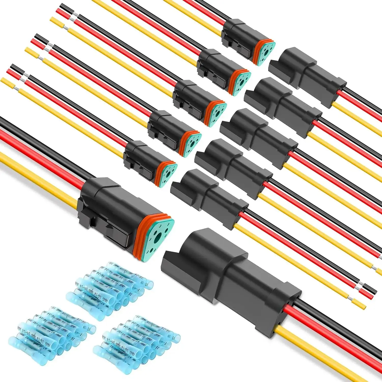 Nilight 3-Pin DT Durable Reliable Connectors - 16AWG 6 Kits Male & Female Waterproof Plug-and-Play Electrical Parts with Heat Shrink Butt Terminals, LED Light Strip Quick Connectors, Led Light Strip Connectors