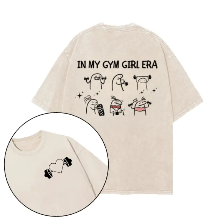 In My Gym Girl Era Shirt, Gym Shirt, Graphic Gym Shirt, Gift For Her, For Man, Vintage Washed Tee Cotton, Gym Shirt Women, For Men, Ful Size Menswear Top