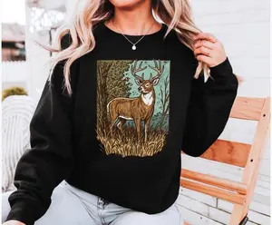 Deer Hunting Sweatshirt, Unisex Women’s Crewneck Pullover, Outdoor Wildlife Graphic Hoodie, Country Style Hunter Gift for Her or Him, Fall Hunting Season Apparel, Made in USA.LKD