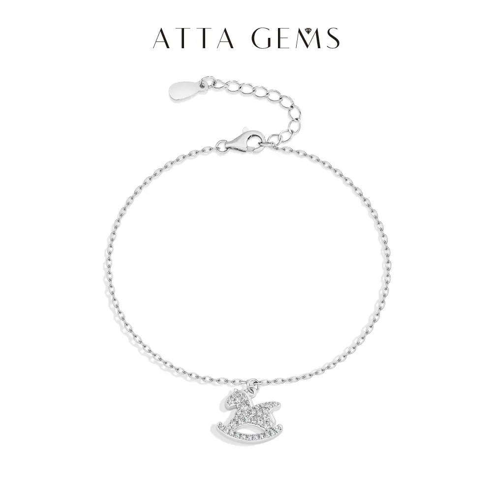 ATTAGEMS 925 Sterling Silver Minimalist Bangle - Simple Pony Design Lab-Grown Moissanite Fashion Bracelet for Women, Pretty Cute Bracelets, Holiday Birthday Gift Jewelry B074, Fashion Bracelets, Pretty Bracelet