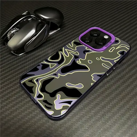 Laser Camouflage Fashion Smartphone Casing - Shockproof, Soft, Lightweight, Soft-Touch Cover for iPhone 11,12,13,14,15 Pro Max,16 Plus - Protection Accessory