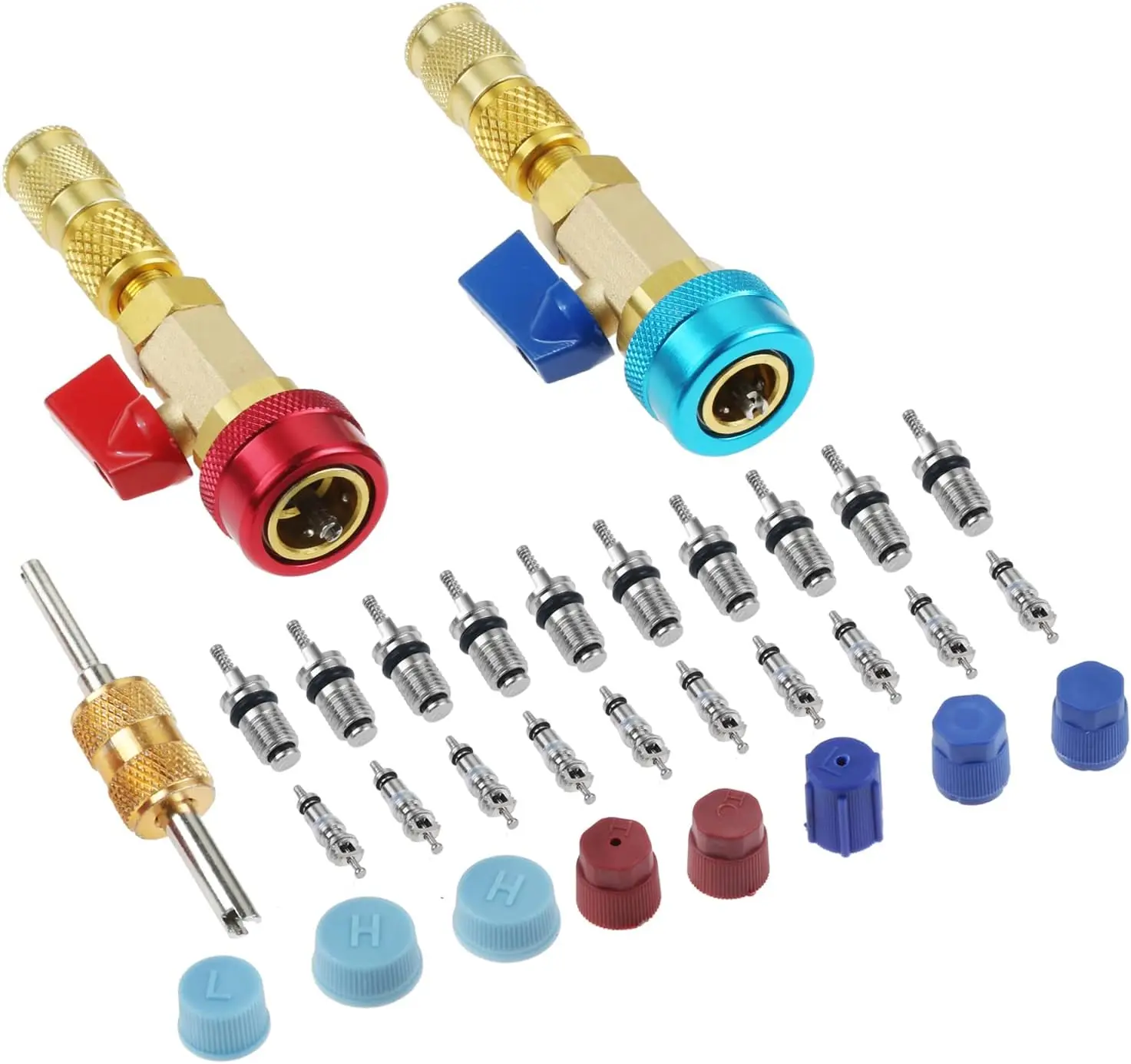 R134A Valve Core Removal Tool AC Valve Core Removal Tool | AC High Low Pressure Valve Core Remover Tools Kit for R134A Refrigerant Air Conditioner System