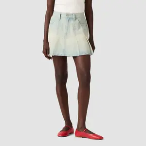 Levi's Women's Pleated Mini Skirt Cotton Fabric Mid-Rise Regular Fit Denim Bottoms with Fly Button Closure & Front Pocket