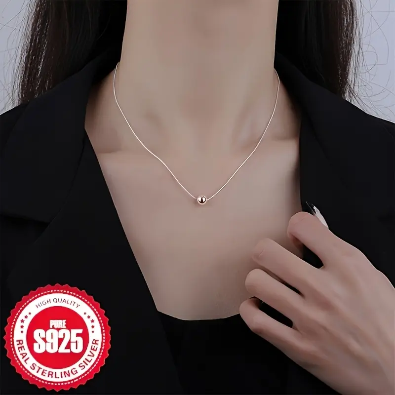 S925 Sterling Silver Minimalist Bead Pendant Necklace – Fashion Versatile Choker Necklace for Women