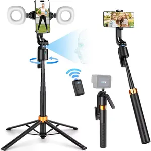 FaceGlow Smart Tracking Tripod with Dual Ring Lights & Remote Control for Vlogging and Photography