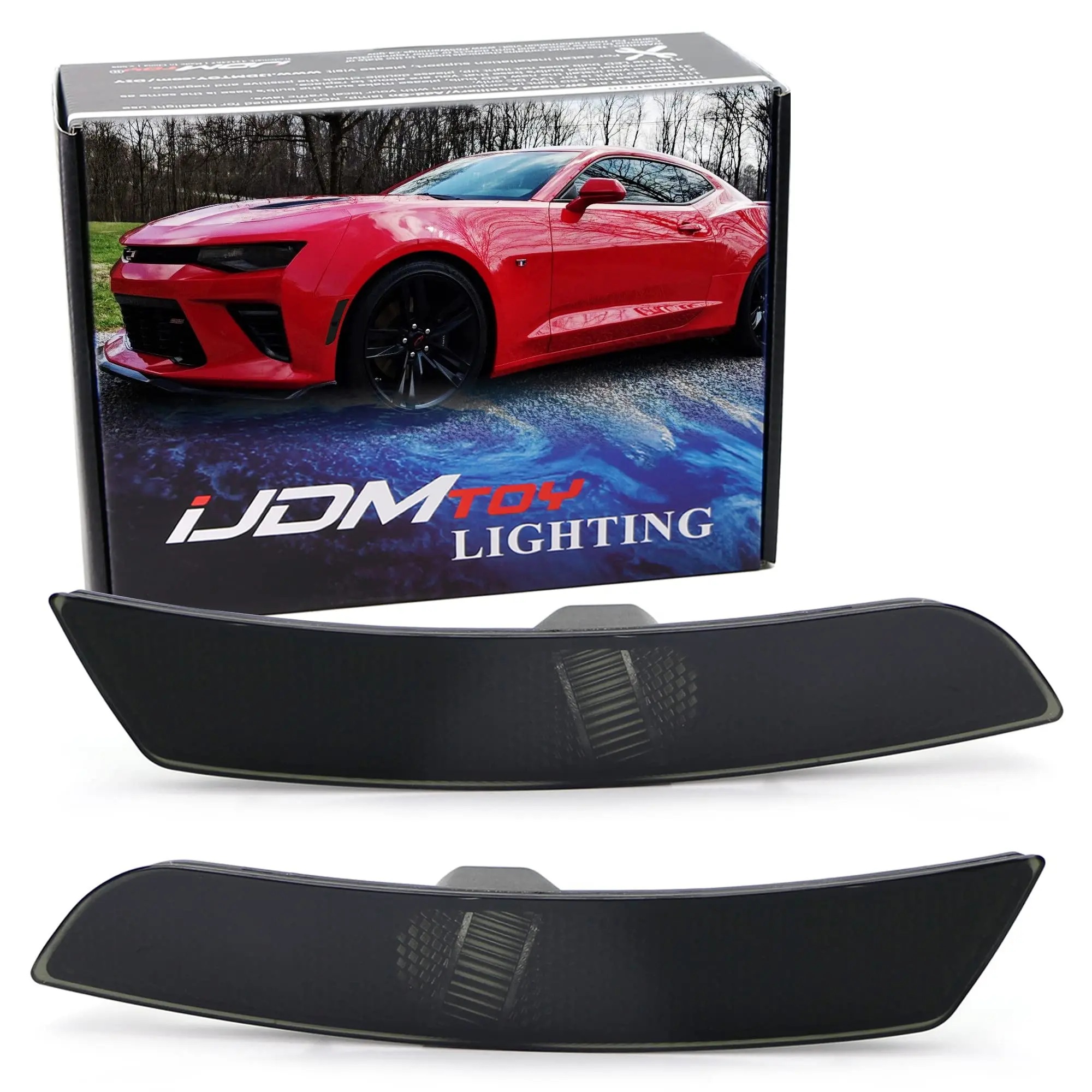 Chevrolet Camaro 2016-up, Black Smoked Lens Side Marker Lamp Housings LH RH Assembly Fit Front or Rear Bumper