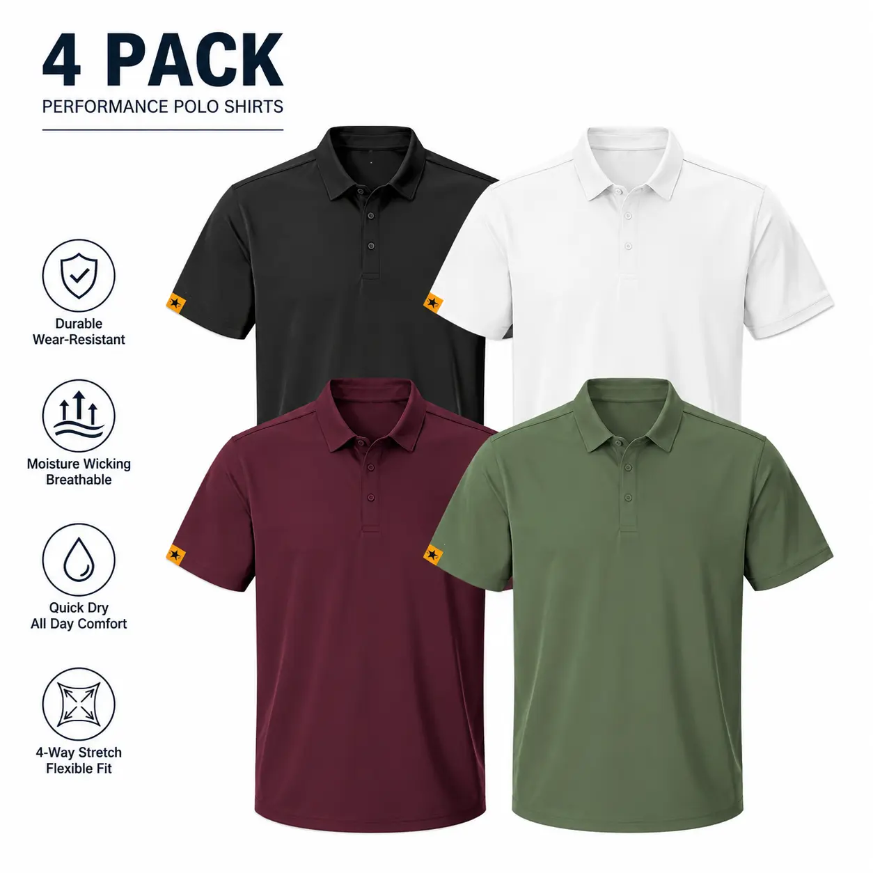 ZITY 4 Pack Mens Polo Shirt Short Sleeve Sports Golf Tennis T-Shirt Athletic Collared Tactical Shirts
