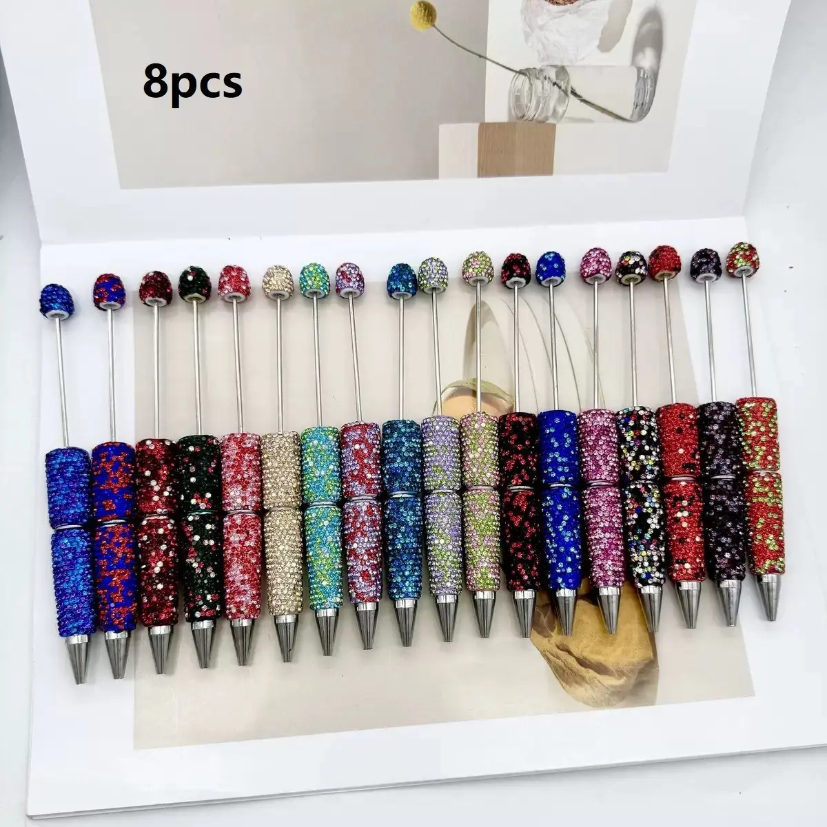 8-Pack DIY Colorful Beaded Pens, Aesthetic Pens, Unique Pens, Rollerball Pen Set, Ink Creative Holiday Stationery, School Supplies, Fashion Writing Office Essentials