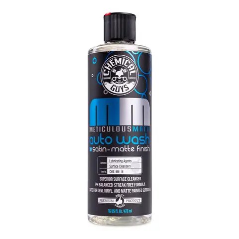 Chemical Guys Meticulous Matte Car Wash Soap, 16 oz pH-Balanced Dirt-Lifting Gentle Cleaner - Heavy-Duty Foam, 1,4-Dioxane-Free, Scratch-Safe Non-Shiny Paintwork Cleaner for Matte-Satin Finishes, Sensitive Wraps