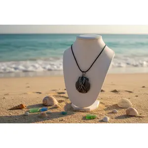 Bold in Black Scallop Shell Silver Wire Wrapped Necklace