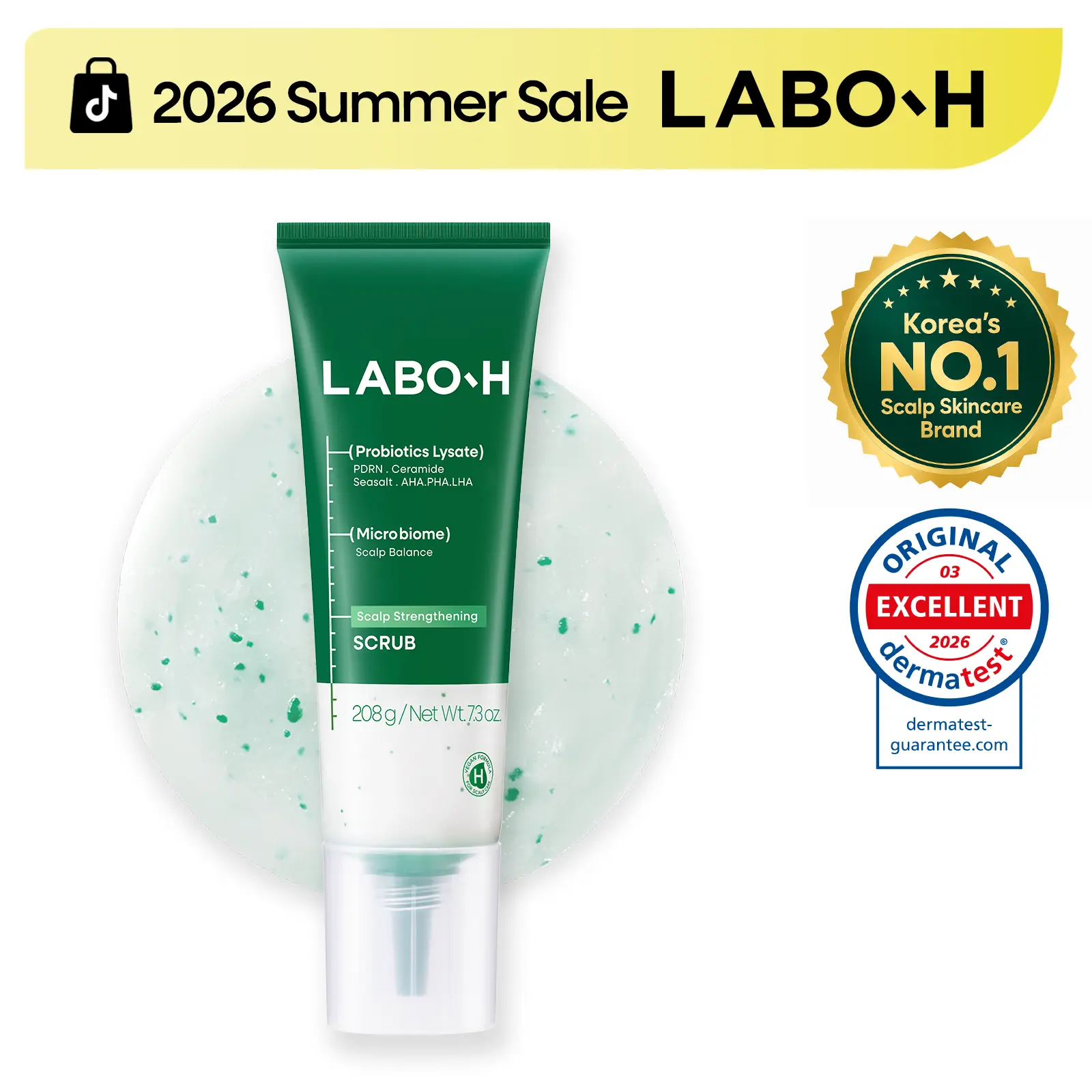 LABO-H Scalp Strengthening Scrub | AHA BHA Dual Salt Exfoliator for Hair Growth | Shampoo Vegan | Korean Haircare