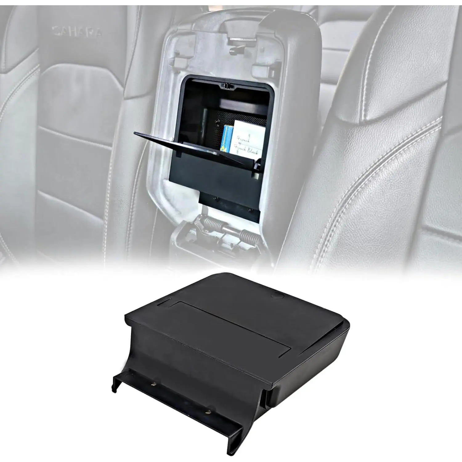 Jeep Wrangler JL One-Touch Hidden Storage Console Box, Modern Center Console Box, 6.77 x 6.16 x 1.81 inches, Black