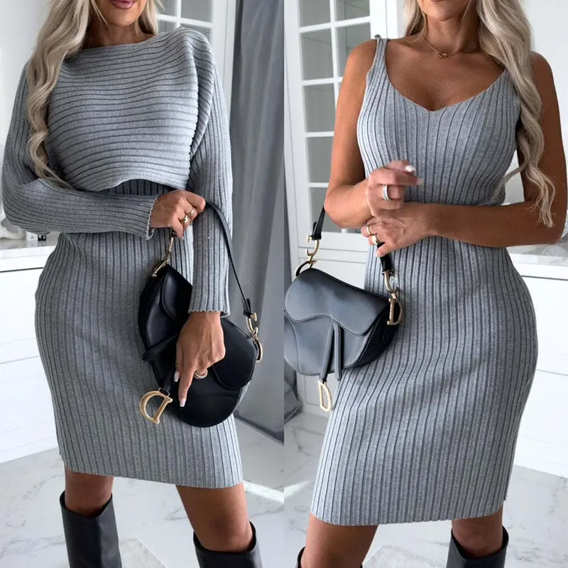 2pcs dress with Long-sleeved Top