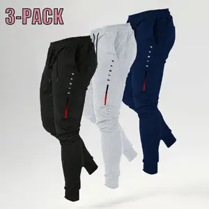 3-PACK Men's All-Season Outdoor Jogger Pants Sports Long Trousers Casual Fashion Sweatpants in Black Gray & Navy
