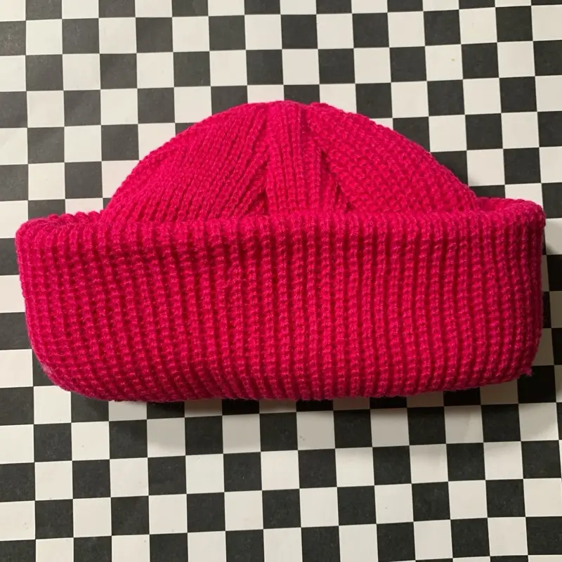 Dark Pink Fisherman Beanie - Short Fitting Street Style Beanie for Men, Designed to Cover Crown Above Ears, Knitted Hat