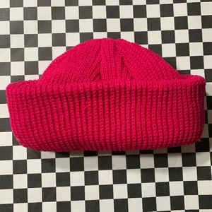 Dark Pink Fisherman Beanie - Short Fitting Street Style Beanie for Men, Designed to Cover Crown Above Ears, Knitted Hat