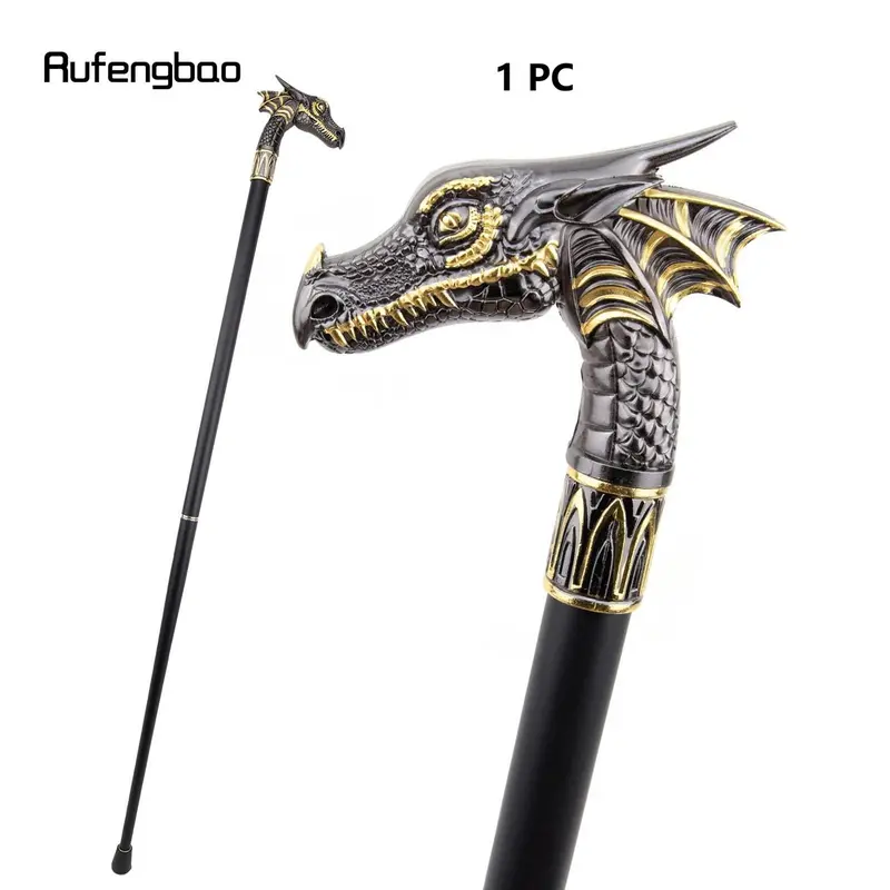 Black Golden Dragon Head Fashion Cool Walking Stick Decorative Stick Cospaly Vintage Party Fashionable Walking Cane Crosier 93cm