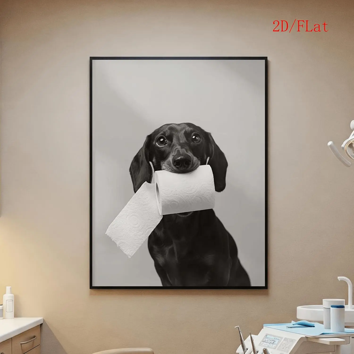 [Dachshund Bathroom Decor] 2D Flat, 2D Flat, 1pc, Frameless, Fun Dachshund Bathroom Decor: Toilet Paper Dachshund, Amusing Creative Canvas Wall Art for Home Bedrooms, Kitchens, Living Rooms, Bathrooms, Hotel Cafes, Office Restrooms