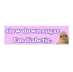 Slow Down Sugar I'm Diabetic | Bumper Sticker AND Magnet | Funny Meme Sticker | 8.7'' X 2.7'' | Waterproof Premium Quality