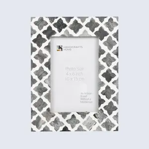 Handicrafts Home Classic Slate White Bone Mosaic Moroccan Picture Frame 4x6 Quatrefoil Bone Inlay MDF Decor Artisan Brand