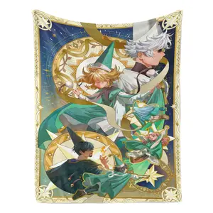 Witch Hat Atelier Anime Throw Blanket - Coco, Qifrey & Kufu Tarot Style Art Tapestry, Soft Plush Fleece, Cozy Blanket for Anime Fans, Otaku Room Decor, Magical Fantasy Gift