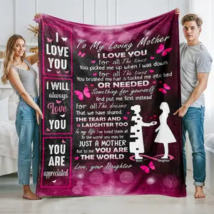 Butterfly Pattern Flannel Slogan Print Blanket, Soft Warm Throw for Office Living Room Bedroom, Multi-Purpose Camping Travel Blanket Gift for Wife