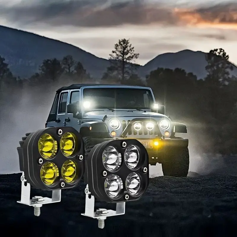Amber Wide-Range Cube Pod LED Front Car Lights - DC12V-24V Square 4-Chip Floodlights, Waterproof Offroad LED Front Kit Fog Lights for Trucks, Led Light