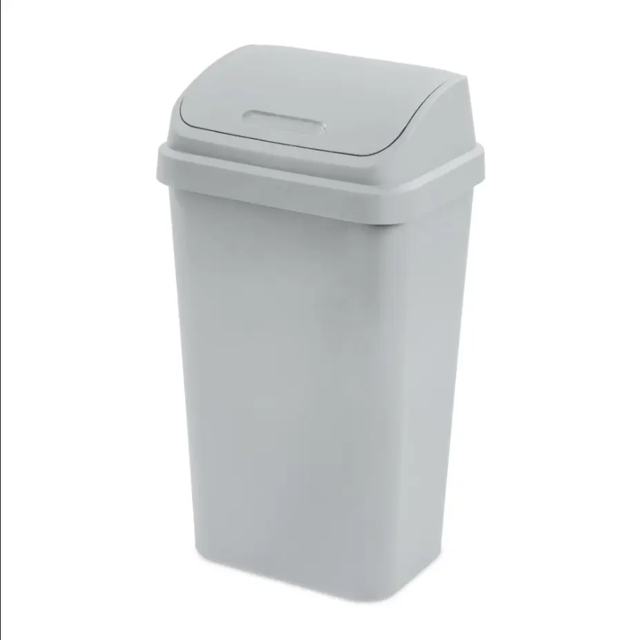 13-Gallon Plastic Kitchen Trash Can with Swing-Top Lid, Light Gray Garbage Bin for Home Use