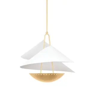 Carini Pendant Light - Billowy Gesso White Form Over Vintage Gold Leaf Bowl With Unique Reflections