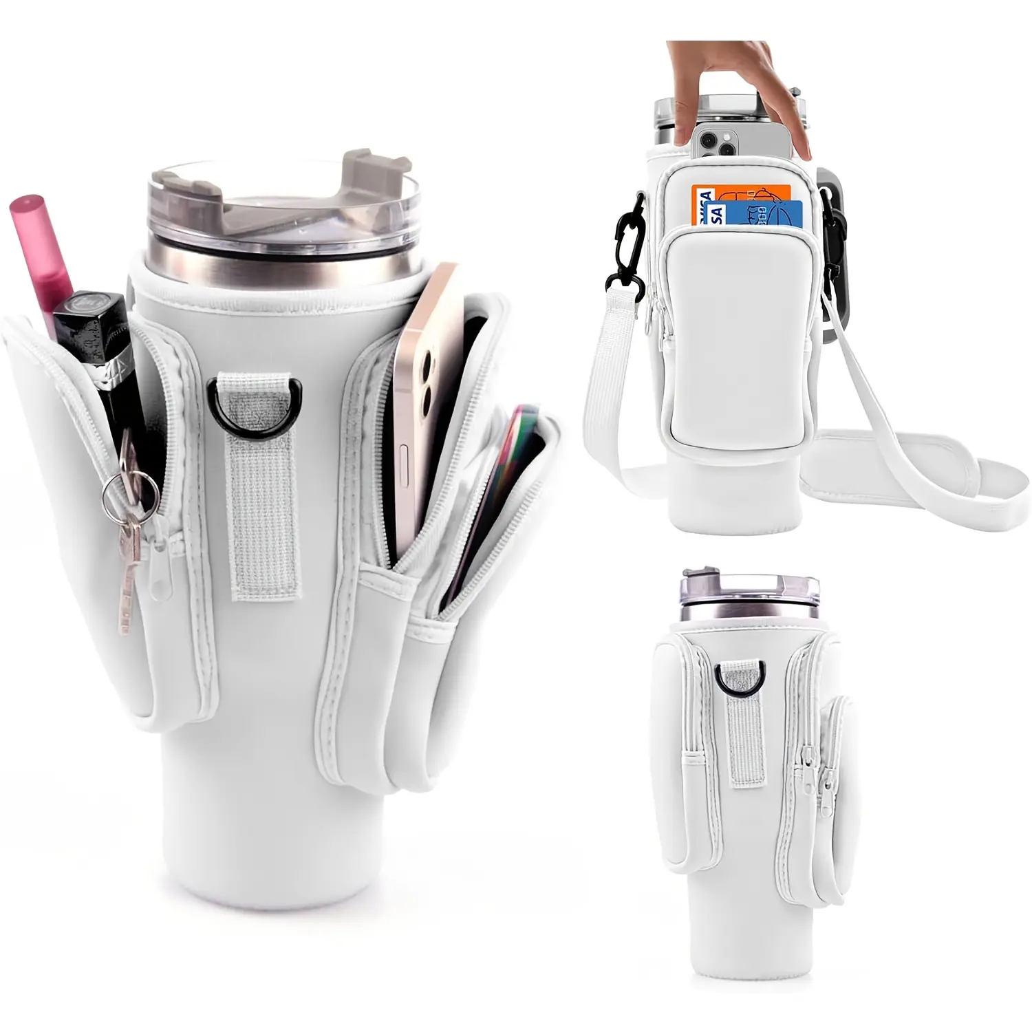 Viral Cup Accessory | Water Bottle Carrier with Phone Holder Pocket, Adjustable Crossbody Strap, Tumbler Sleeve for 30oz/40oz Cups, Gym Essentials, Travel Must Haves, Summer Outdoor Hiking
