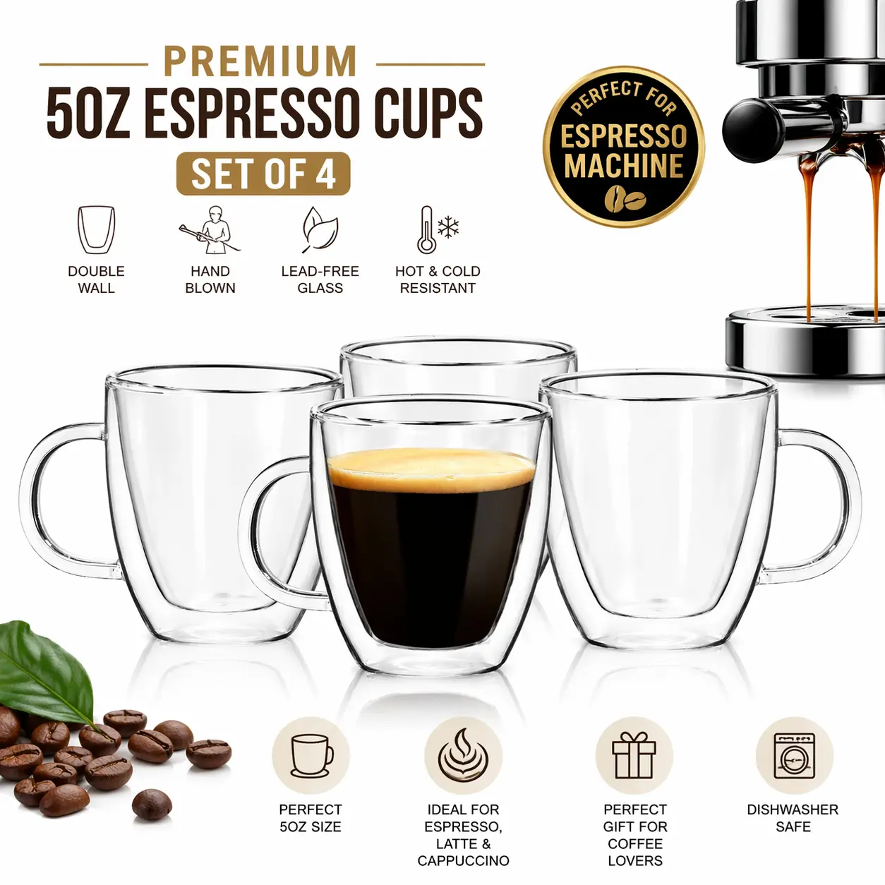 5oz Espresso Cups Set of 4, Small Double Wall Hand Blown Coffee Shots  Glass, Expresso Mugs,Tazas de Cafe Expreso, Perfect For Espresso Latte  Cappuccinos Tea Bag Juice Drinkware - TikTok Shop