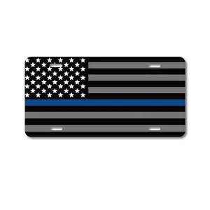 Thin Blue Line Flag Law Enforcement Support License Plate, Car Accessories, Vanity Plate - Lightweight Aluminum, Pre-Drilled holes, Easy Installation Truck Automotive