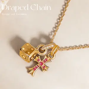 Cross Pendant Necklace Lockbone Chain Choker Layered Jewelry Set elegant alloy traditional jewellery slip safety Gold-Plated with Zircon golden fashionable designer Link for Women birthday gift vintage y2k Festive Black Gold dad to Ocean cory necklace