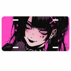 Ultra Slim Goth Creepy Horror Lofi Aesthetic Anime Girl Aluminum Vanity Plate Frame JDM Car Gift For Car Lover Neon Cyberpunk Car Decor
