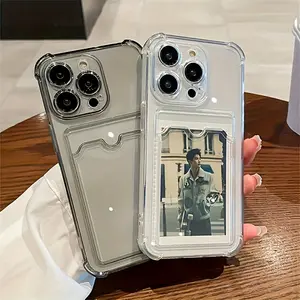 For iPhone 17 16 15 14 13 12 11 Pro Max 14 15 16Plus 13 12mini XSMax XR X XS 7 8Plus Transparent Simple Card Slot Bag Four Corners Shockproof Protection TPU Soft Case