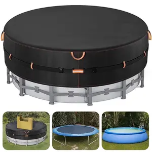 18/24 Ft Round Pool Cover with Reflective Strips, Swimming Pool Cover for Above Ground Pools, Solar Cover Including Rope Tie and Luminous Ground Nails, PU Tarp Snug Fit for UV Protected