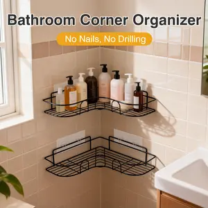 2 Counts Bathroom Corner Organizer, Durable Metal Structure with Hollow Drain Design for Daily Storage