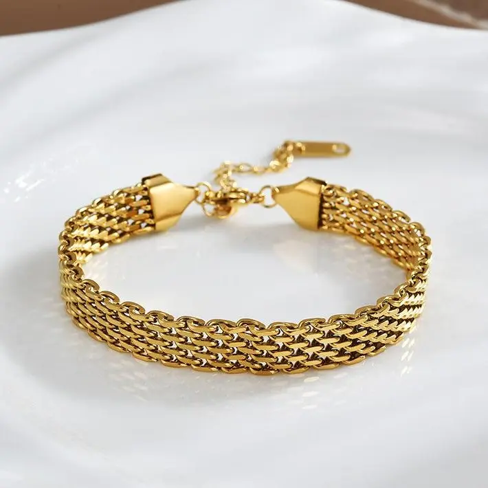 Dainty Gold Plated Bracelets for Women, Waterproof Chunky Adjustable Watch Strap Chain, Stainless Steel Jewelry, Perfect Gifts for Friend, Wife, or Mother, Fashion Accessories