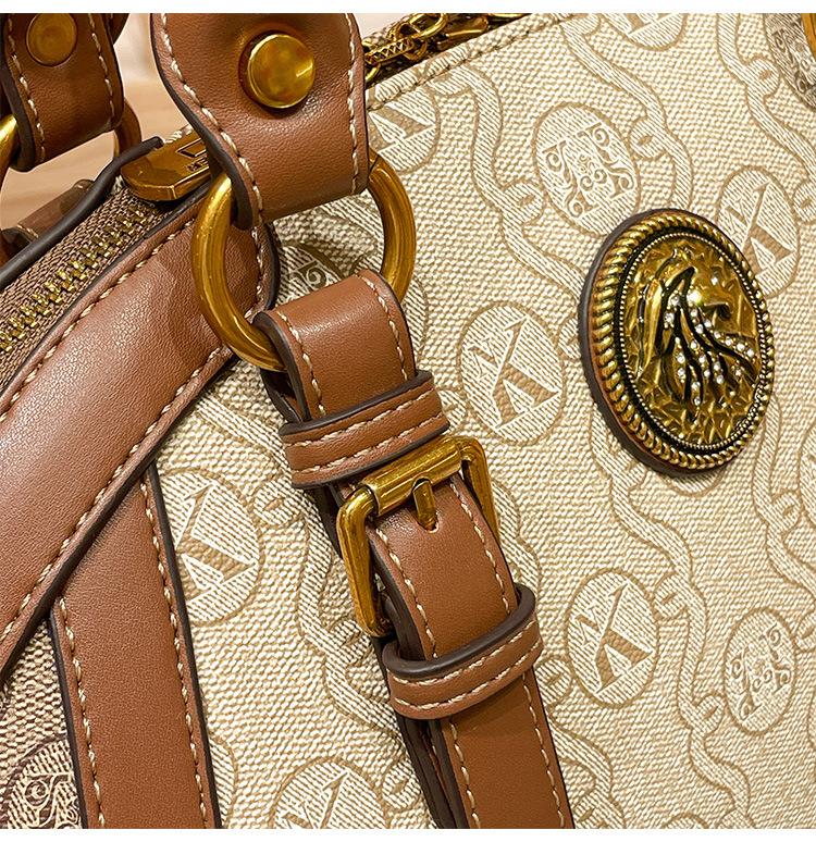 city Vintage Print Faux Leather Dome Satchel Equestrian Style Top Handle Purse versatile crossbody bag city