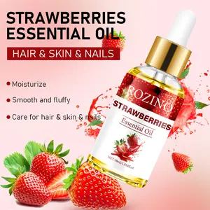 ROZINO Strawberries Essential Oil Blend for Hair Skin & Nails - Youth Formula 30ml Moisturizes Smoothens Fluffs Soft Hydrated Skin Smooth Texture Fluffy Hair Care