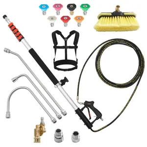 fathersdaygift VEVOR 25 FT Pressure Washer Telescoping Wand, with Power Washer Extension Wands High Pressure Hose, Brush Head, 7 Nozzles, Hose Adapter, Upgrade Support Belt, Storage Bag, 4000 PSI for High Cleaning