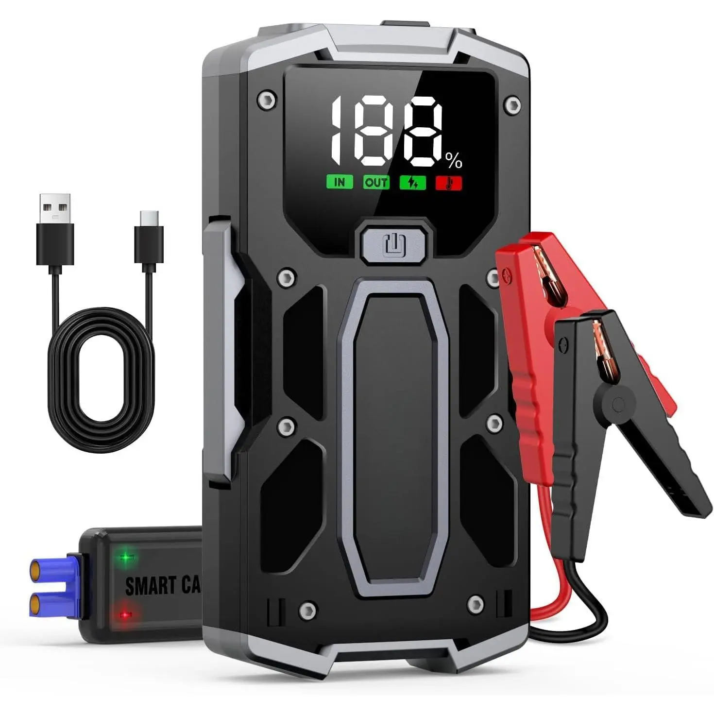 Car Jump Starter 12v 8-in-1 Pack 3000a  Up To 7.0l Gas & 5.5l Diesel Engines Quick Charge 3.0 Power Jumper Cable With Led Large Screen
