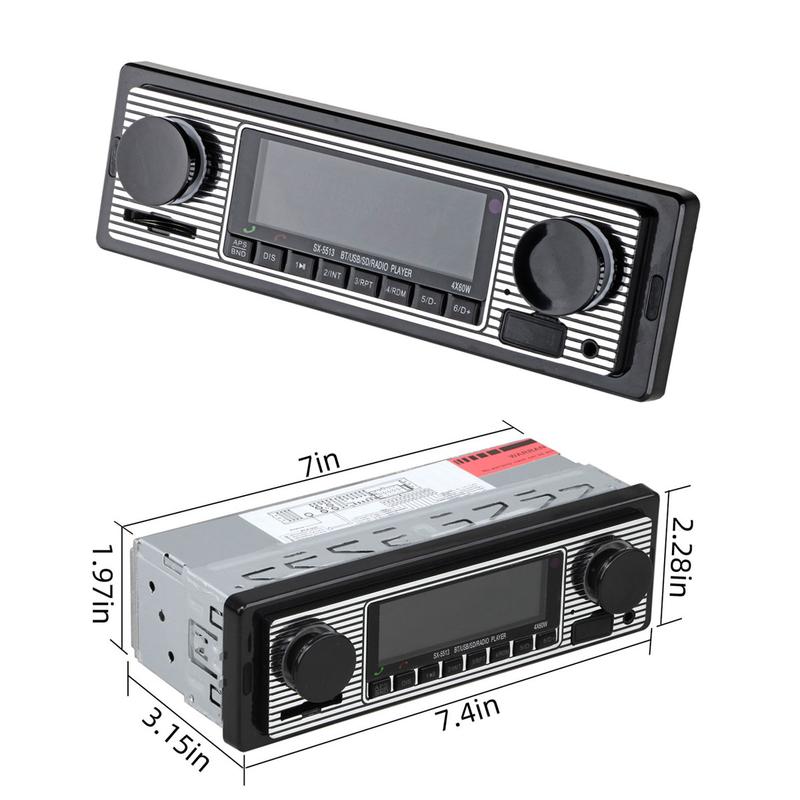 FYPLAY Classic Bluetooth Car Stereo FM Radio Receiver Hands-Free Calling Built-in Microphone USB SD AUX Port Support MP3 WMA WAV Dual Knob Audio Car Multimedia Player Remote Control cars auto accessories