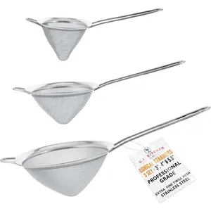 3Pcs Premium Quality Extra Fine Twill Mesh Stainless Steel Conical Strainers - 3", 4" and 5.5" Sizes - Chinois To Sift, Strain, Drain and Rinse Vegetables, Pastas & Teas,Car Interior Accessories Utensils Kitchenware Set Cone