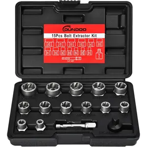 15PCS Easy Out Bolt Extractor Kit 3/8" Drive Impact Stripped Bolt Remover Socket Set for Rusted Rounded Damaged Nuts
