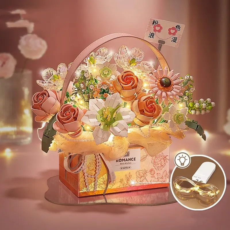 LOZ Lychee Fresh Maple Building Blocks Small Particles Handmade DIY Everlasting Flower Hand-held Flower Toy Valentine's Day Qixi Festival Gift Handmade DIY Everlasting Flower Room Decoration Boys Black Rose Bouquet